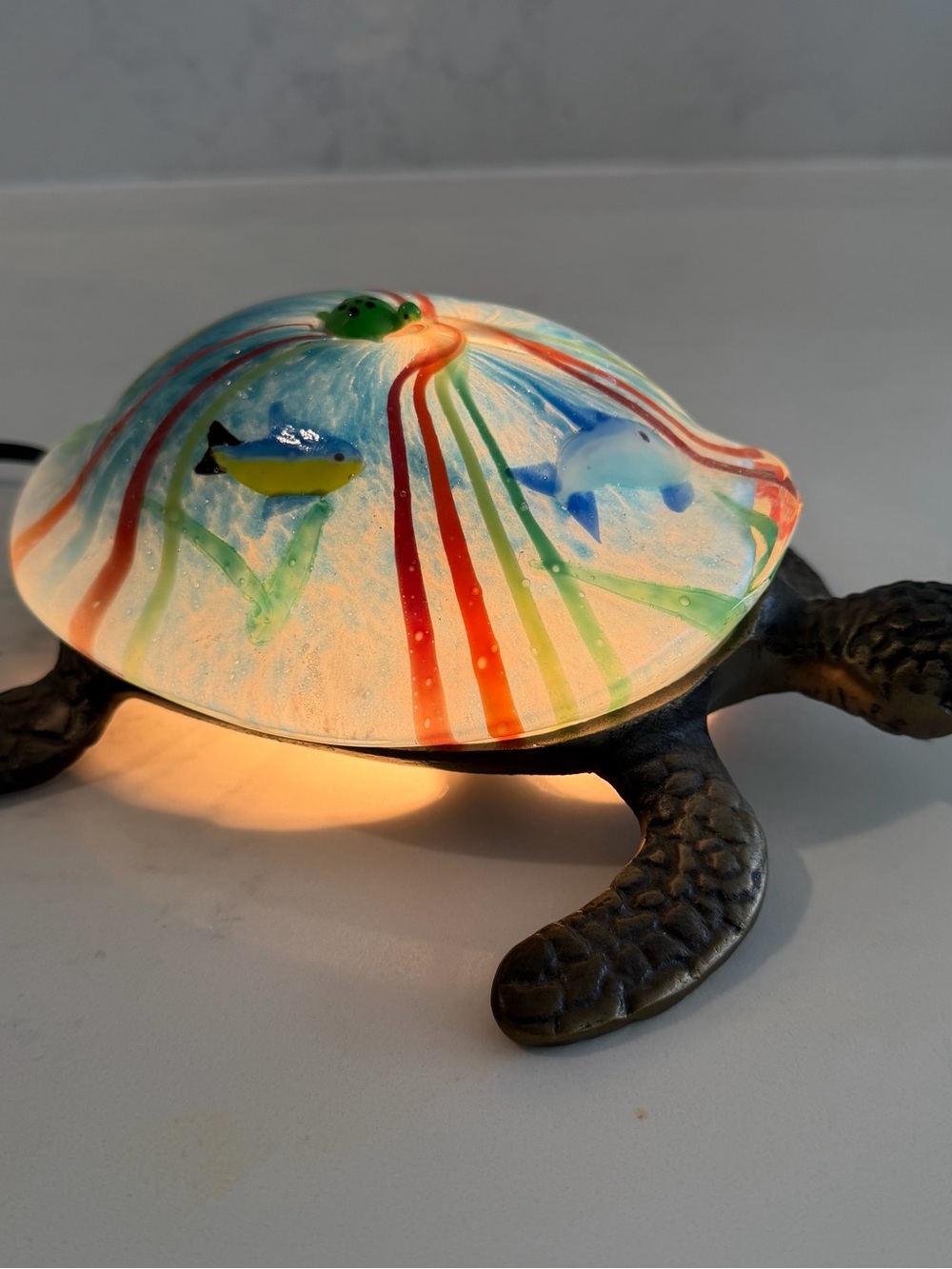 Handblown Glass Sea Turtle Night Light - Multicolor Shell